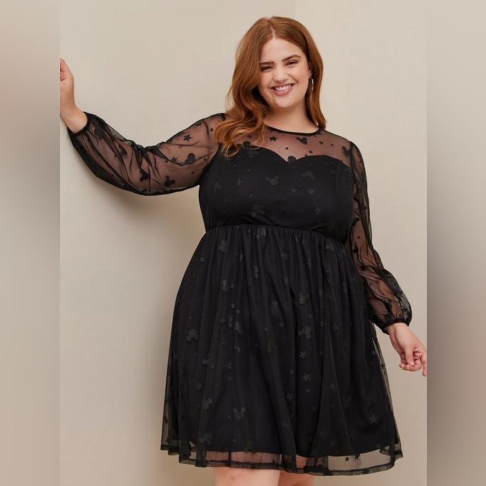 NWT Torrid Disney Mickey Stars At The Knee Tulle Illusion Neck Skater Dress 20